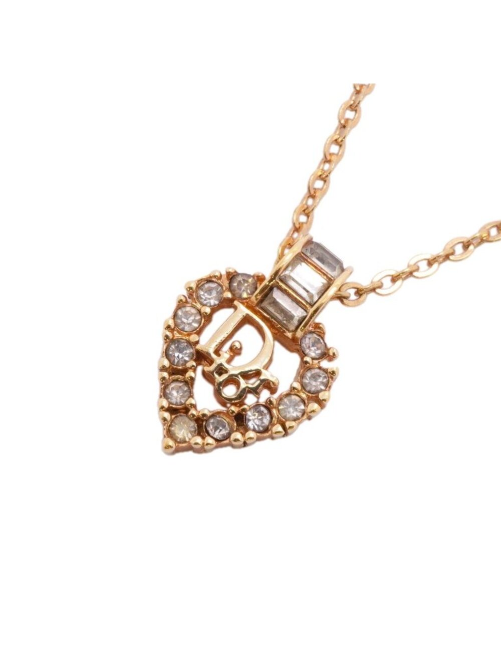 Dior Necklace Logo Gold Plated Rhinestone